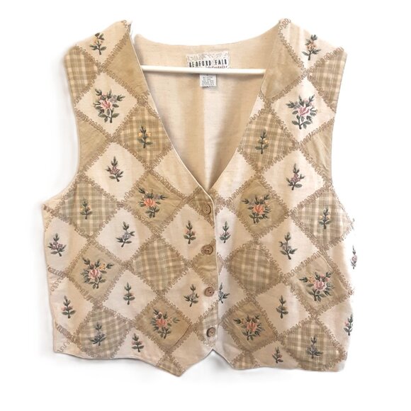 Vintage Bedford Fair Vest Large Cotton-Linen Embroidery Patchwork Button Spot - Picture 1 of 8